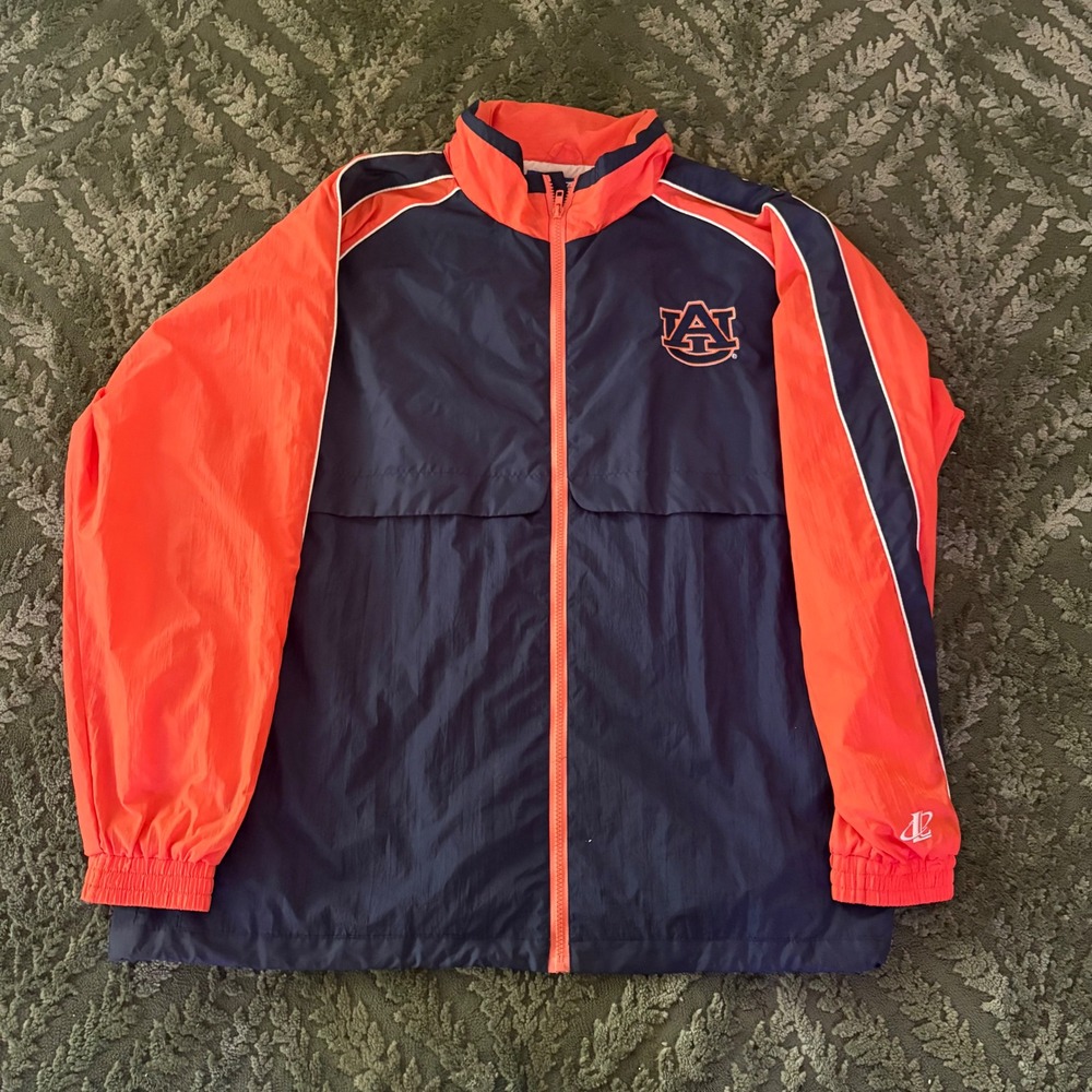 Vintage  Auburn Tigers Windbreaker Jacket Navy Orange Mens Large